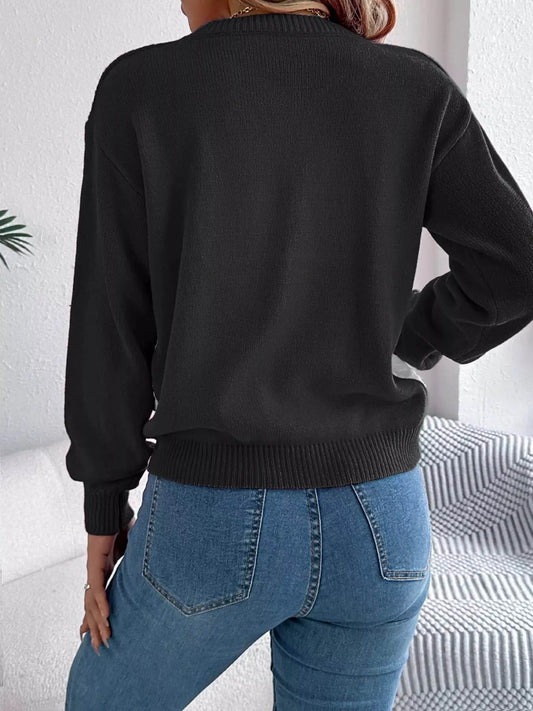 Long Sleeves Warm Cable Dark Gray Knit Sweater