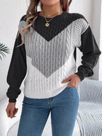 Long Sleeves Warm Cable Dark Gray Knit Sweater - IVORYNN