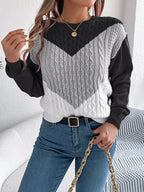 Long Sleeves Warm Cable Dark Gray Knit Sweater - IVORYNN