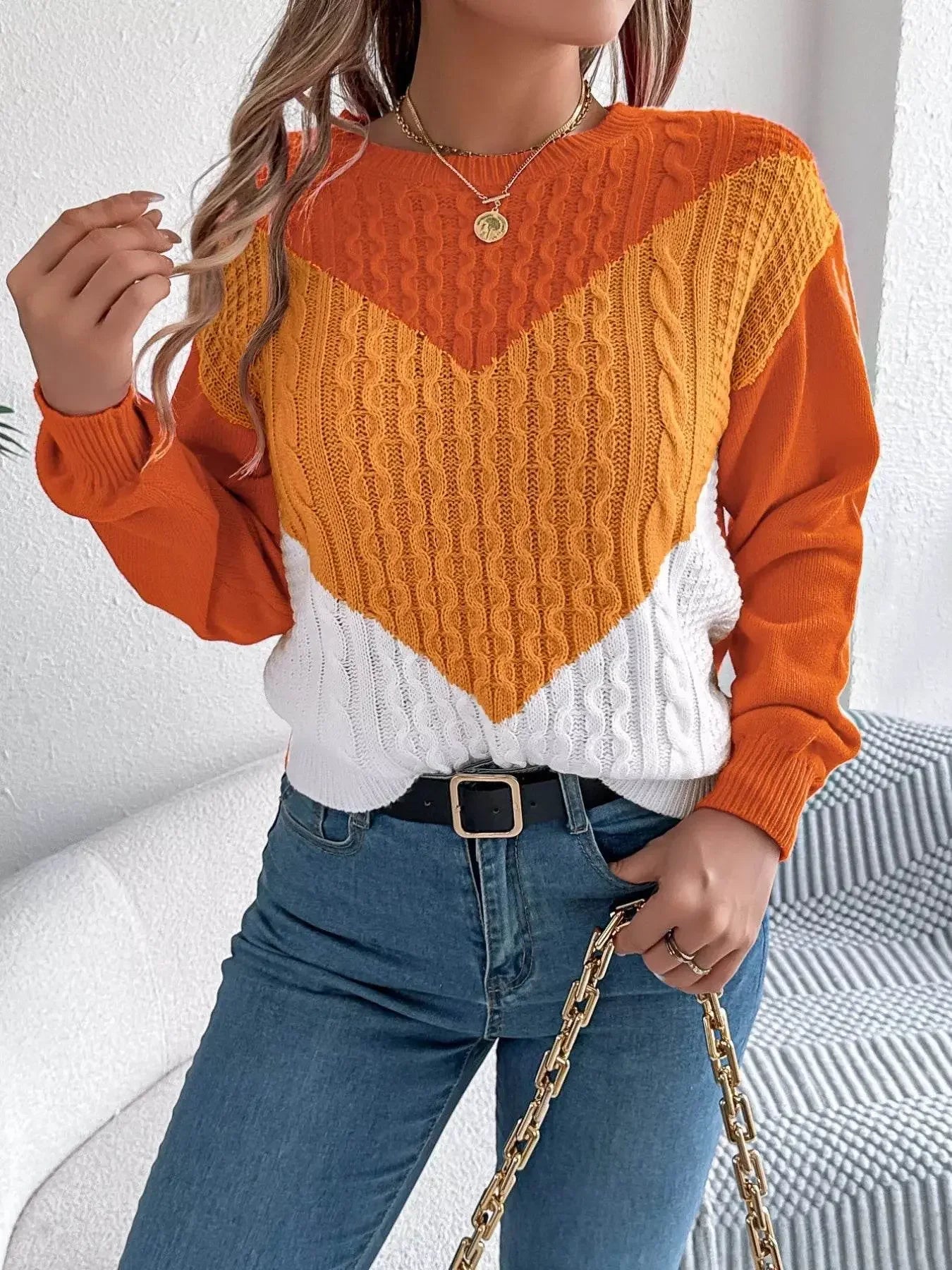 Long Sleeves Warm Cable Sherbet Knit Sweater - IVORYNN
