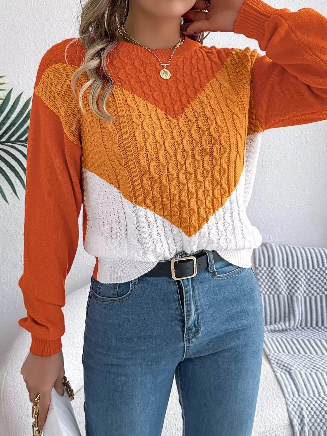 Long Sleeves Warm Cable Sherbet Knit Sweater - IVORYNN