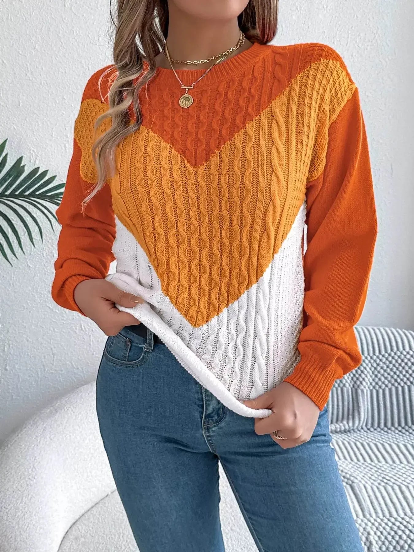 Long Sleeves Warm Cable Sherbet Knit Sweater - IVORYNN