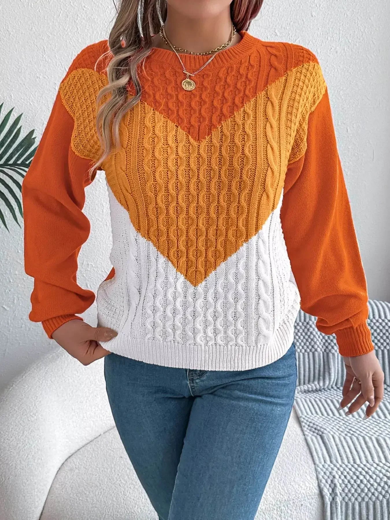 Long Sleeves Warm Cable Sherbet Knit Sweater - IVORYNN
