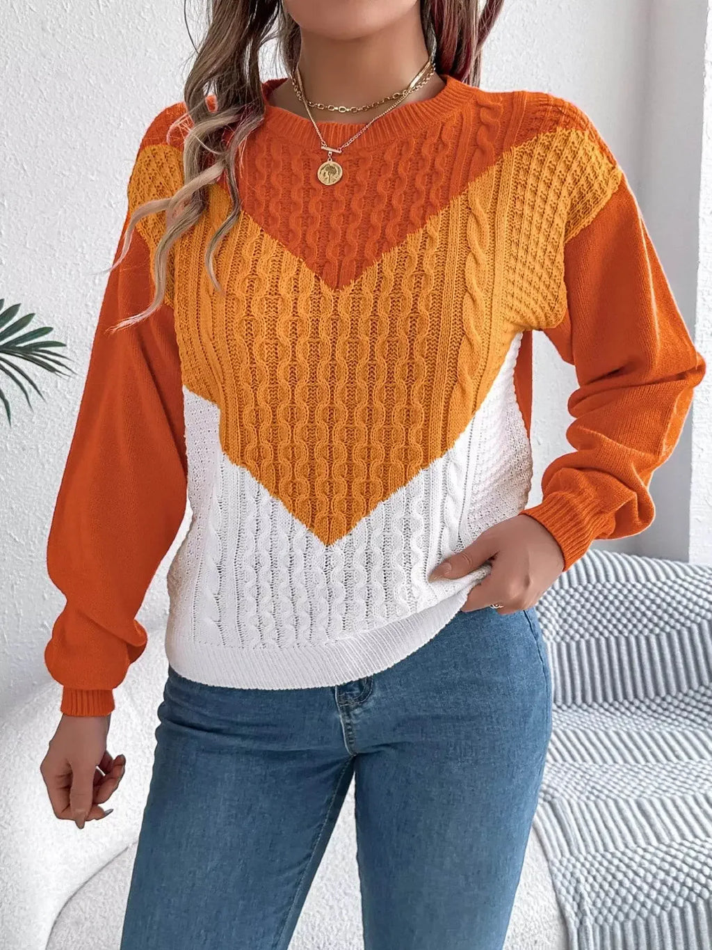 Long Sleeves Warm Cable Sherbet Knit Sweater - IVORYNN