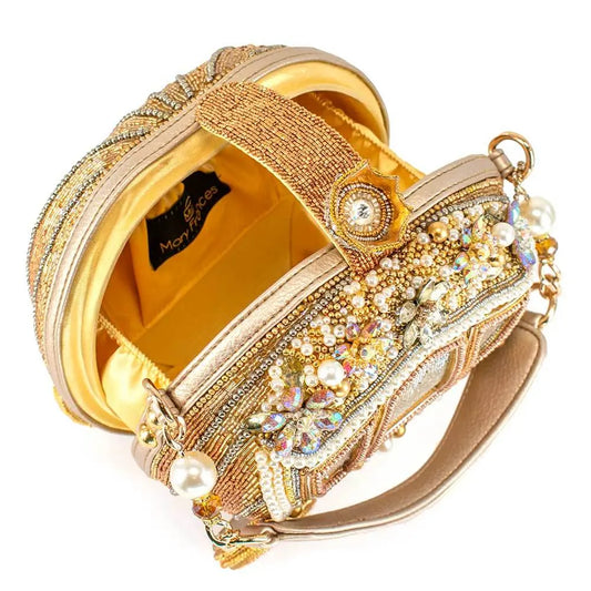 Luxurious Beaded Gold Carriage Handbag