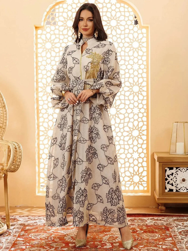 Luxury Bead Burning Flower Evening Dress - IVORYNN