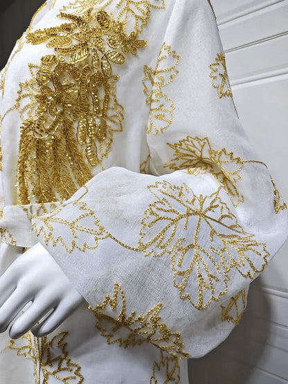 Luxury Bead Burning Flower Evening Dress - IVORYNN