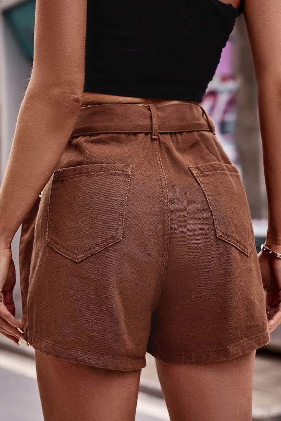 Luxury Belted Denim Shorts with Pockets - IVORYNN