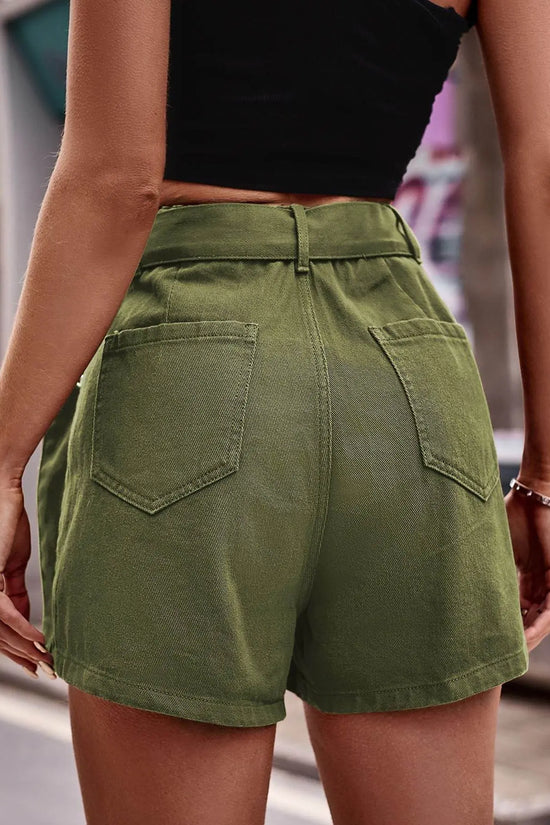 Luxury Belted Denim Shorts with Pockets - IVORYNN