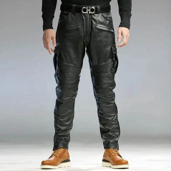 Luxury  Cowskin Genuine Leather Slim Capris Windproof Trousers - IVORYNN