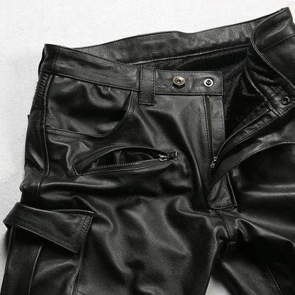 Luxury  Cowskin Genuine Leather Slim Capris Windproof Trousers - IVORYNN