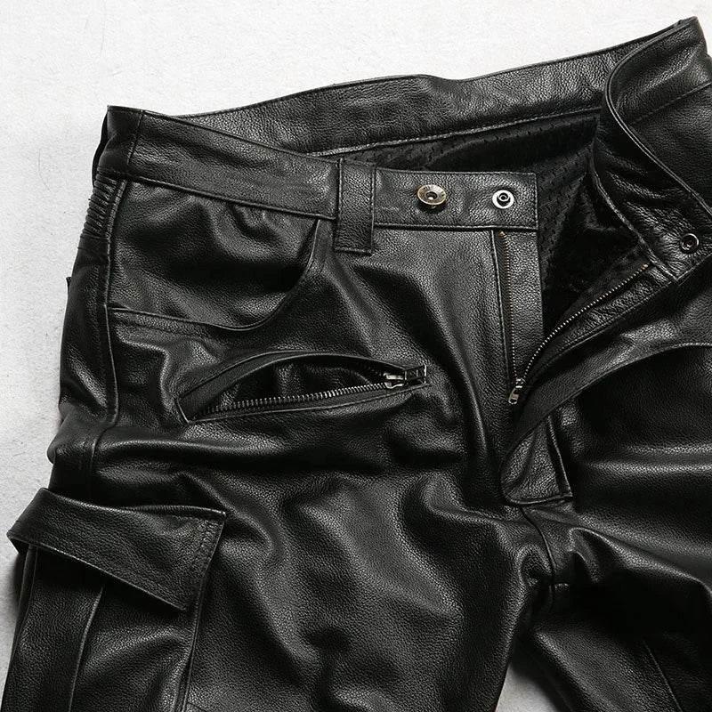 Luxury  Cowskin Genuine Leather Slim Capris Windproof Trousers - IVORYNN