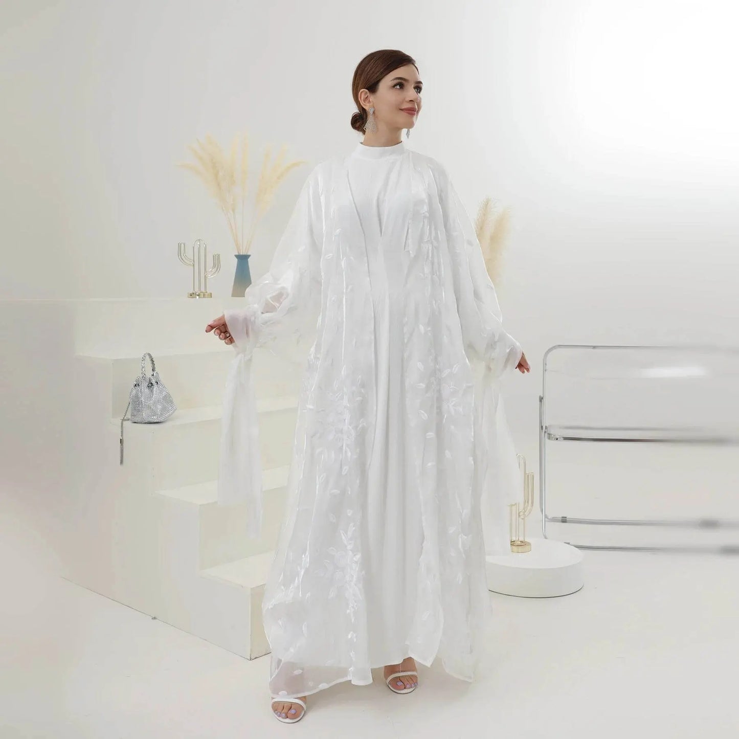 Luxury Embroidery Organza Kaftan Abaya - IVORYNN