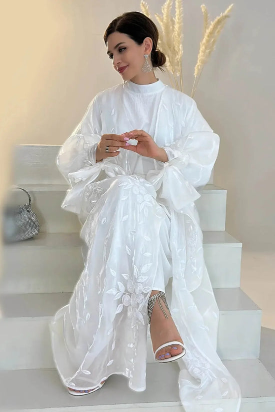 Luxury Embroidery Organza Kaftan Abaya - IVORYNN