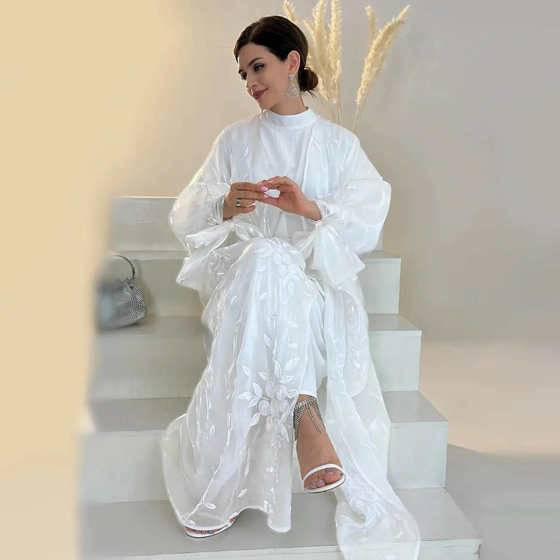 Luxury Embroidery Organza Kaftan Abaya - IVORYNN