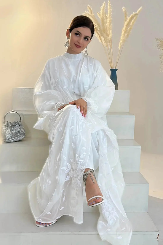 Luxury Embroidery Organza Kaftan Abaya - IVORYNN