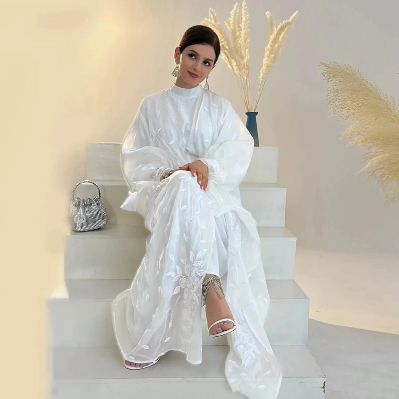 Luxury Embroidery Organza Kaftan Abaya - IVORYNN