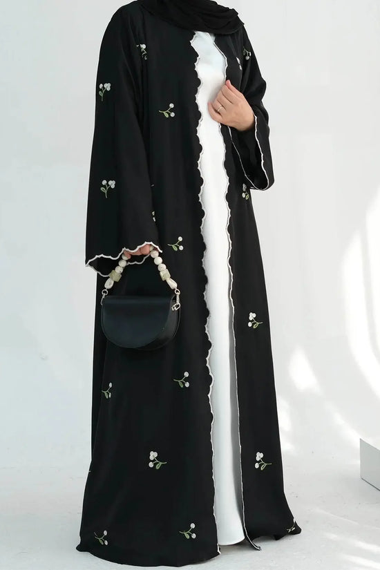 Luxury Flower Embroidery Modest Open Abaya - IVORYNN