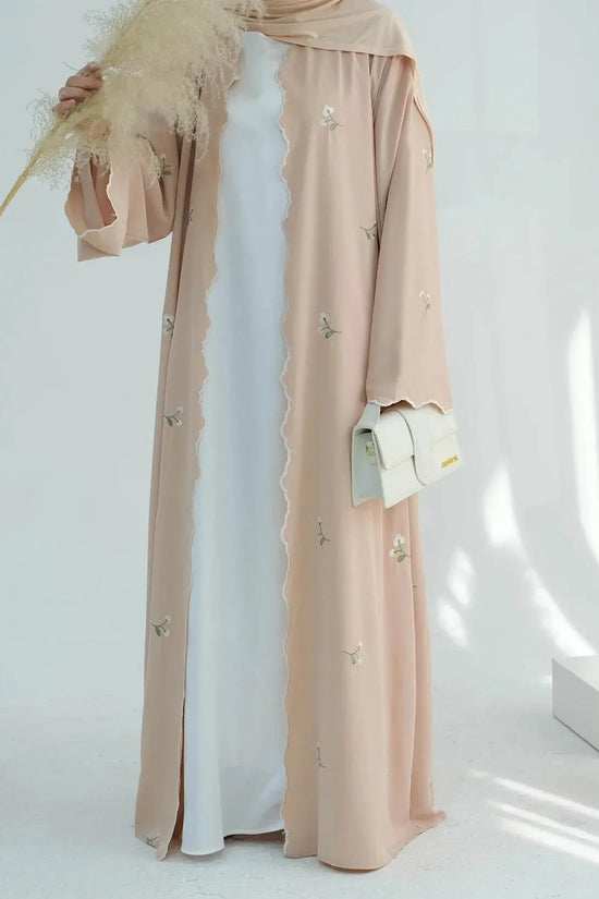 Luxury Flower Embroidery Modest Open Abaya - IVORYNN