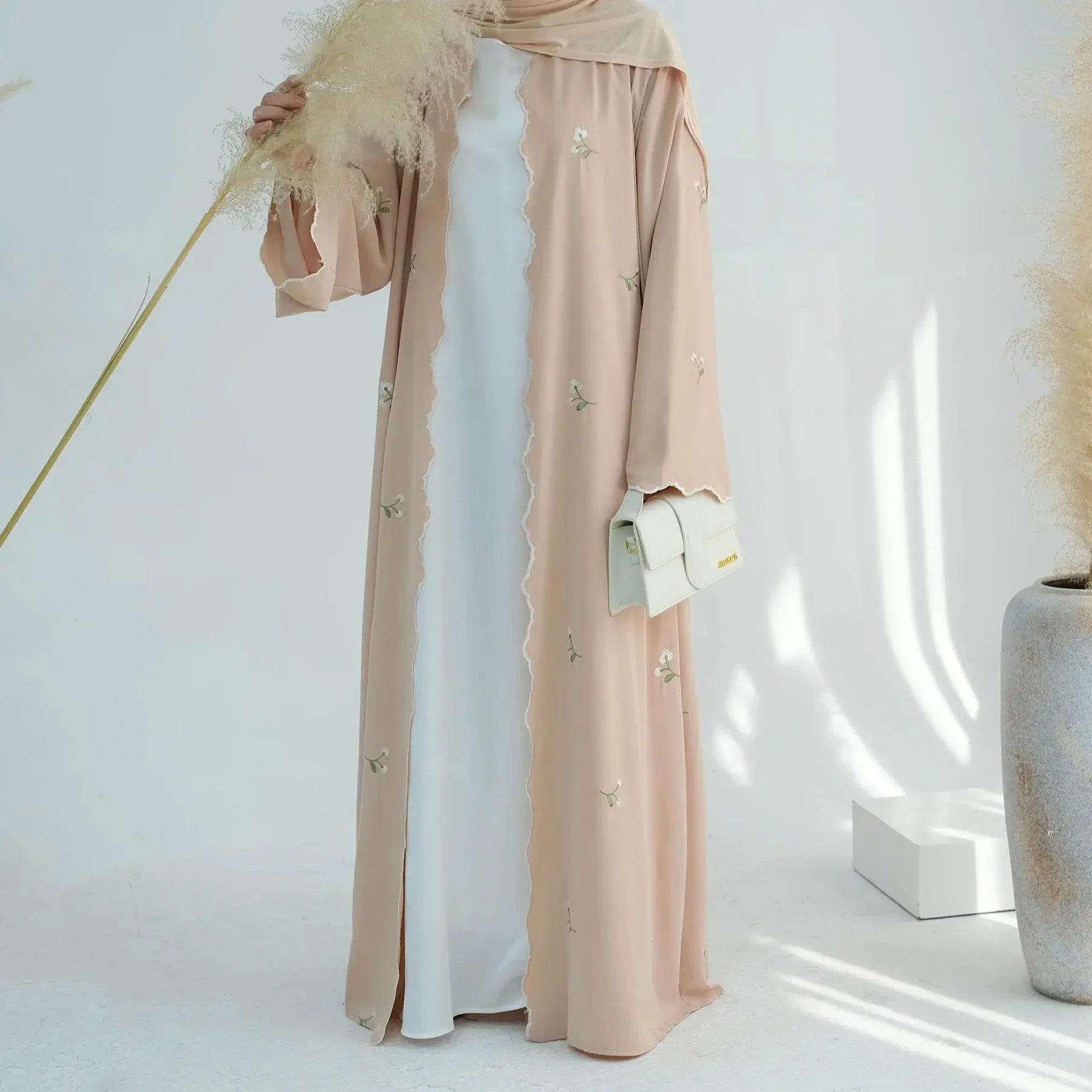 Luxury Flower Embroidery Modest Open Abaya - IVORYNN