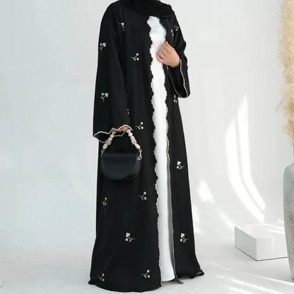 Luxury Flower Embroidery Modest Open Abaya - IVORYNN