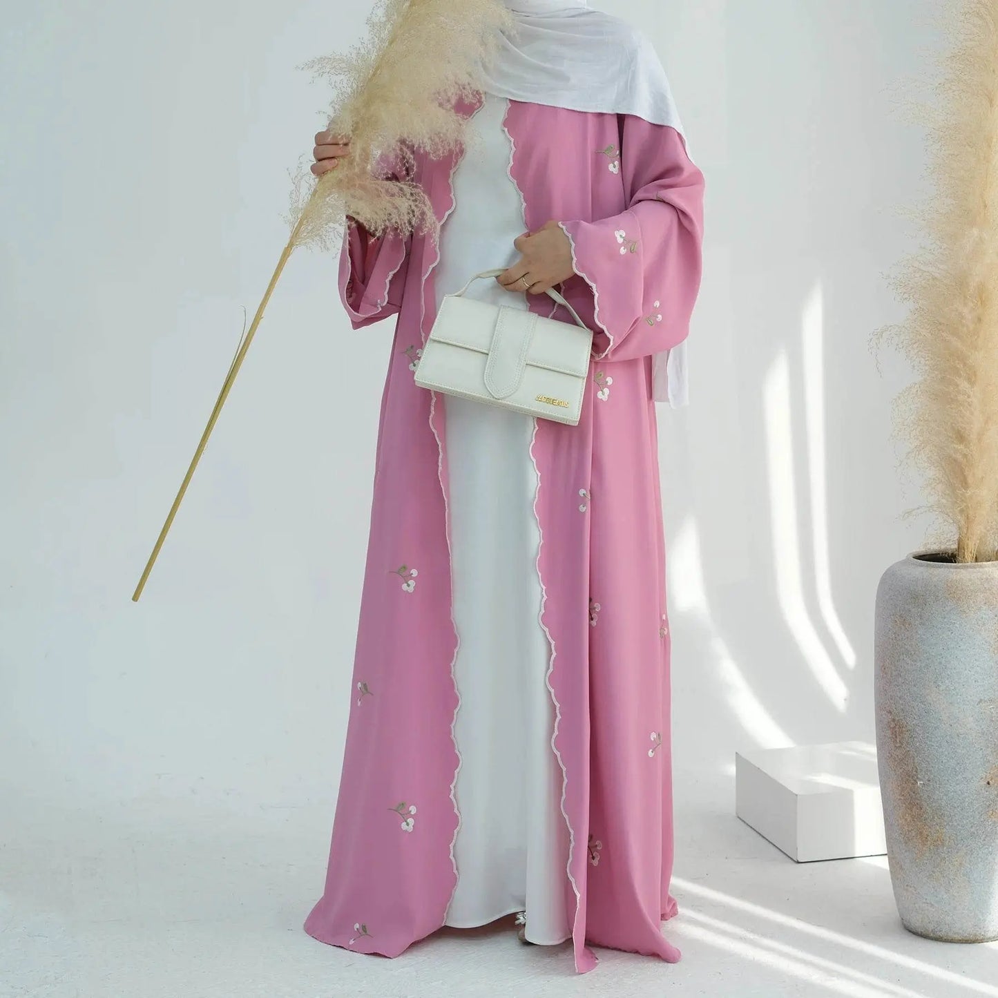 Luxury Flower Embroidery Modest Open Abaya - IVORYNN
