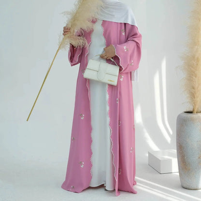 Luxury Flower Embroidery Modest Open Abaya - IVORYNN