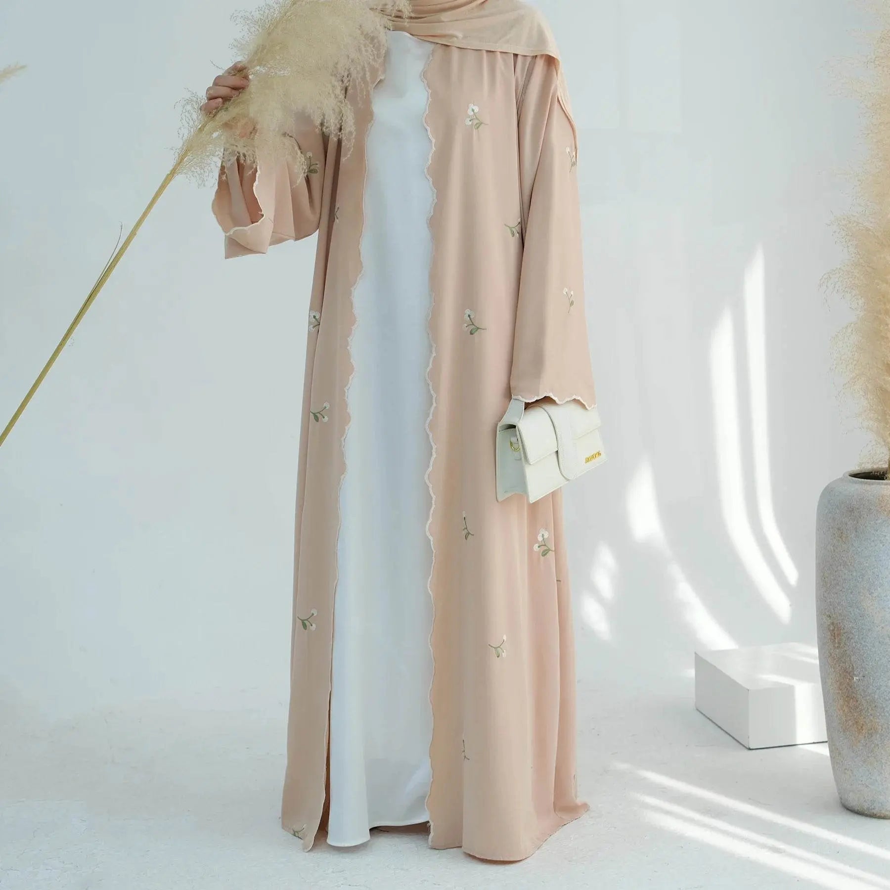 Luxury Flower Embroidery Modest Open Abaya - IVORYNN