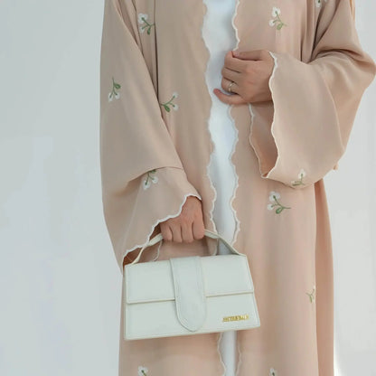 Luxury Flower Embroidery Modest Open Abaya - IVORYNN