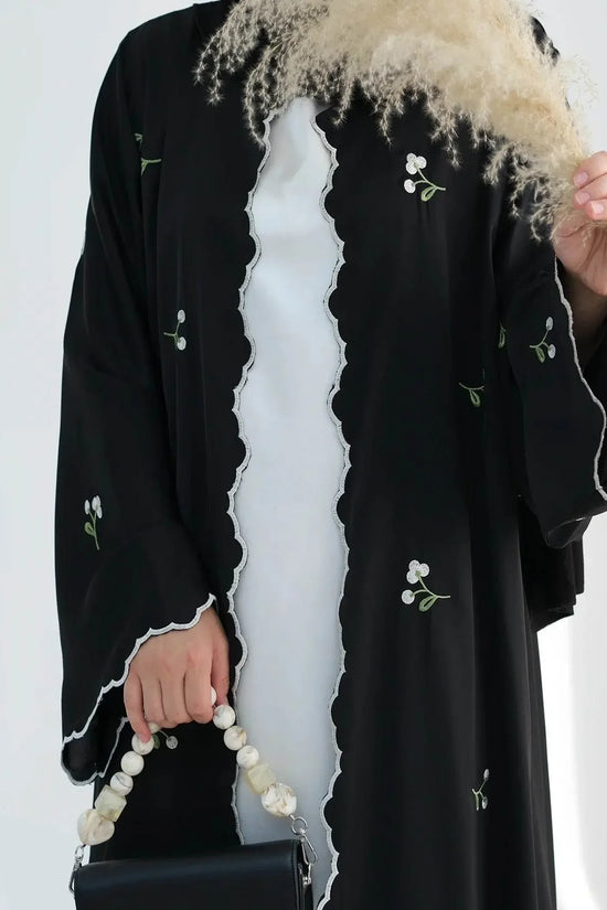 Luxury Flower Embroidery Modest Open Abaya - IVORYNN