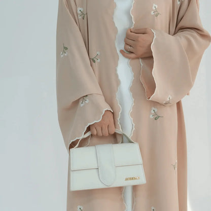 Luxury Flower Embroidery Modest Open Abaya - IVORYNN