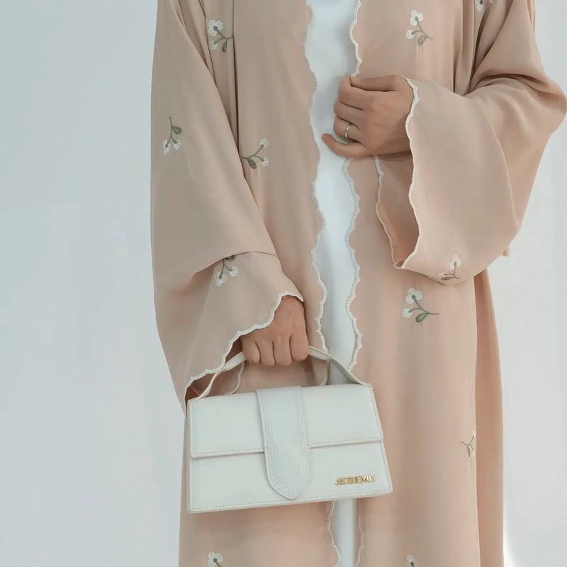 Luxury Flower Embroidery Modest Open Abaya - IVORYNN