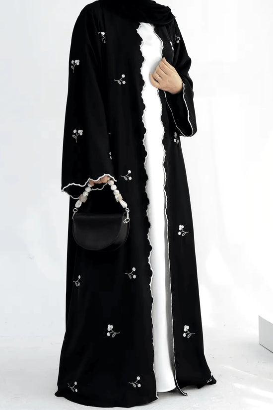 Luxury Flower Embroidery Modest Open Abaya - IVORYNN