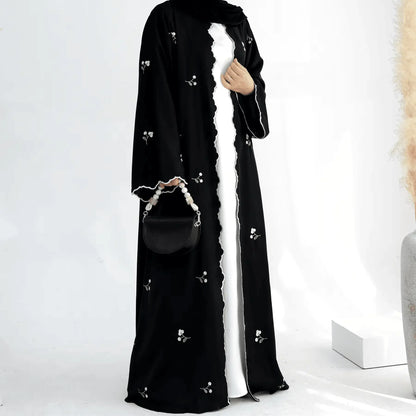 Luxury Flower Embroidery Modest Open Abaya - IVORYNN