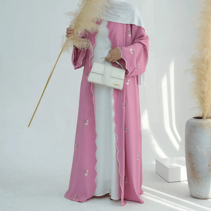 Luxury Flower Embroidery Modest Open Abaya - IVORYNN