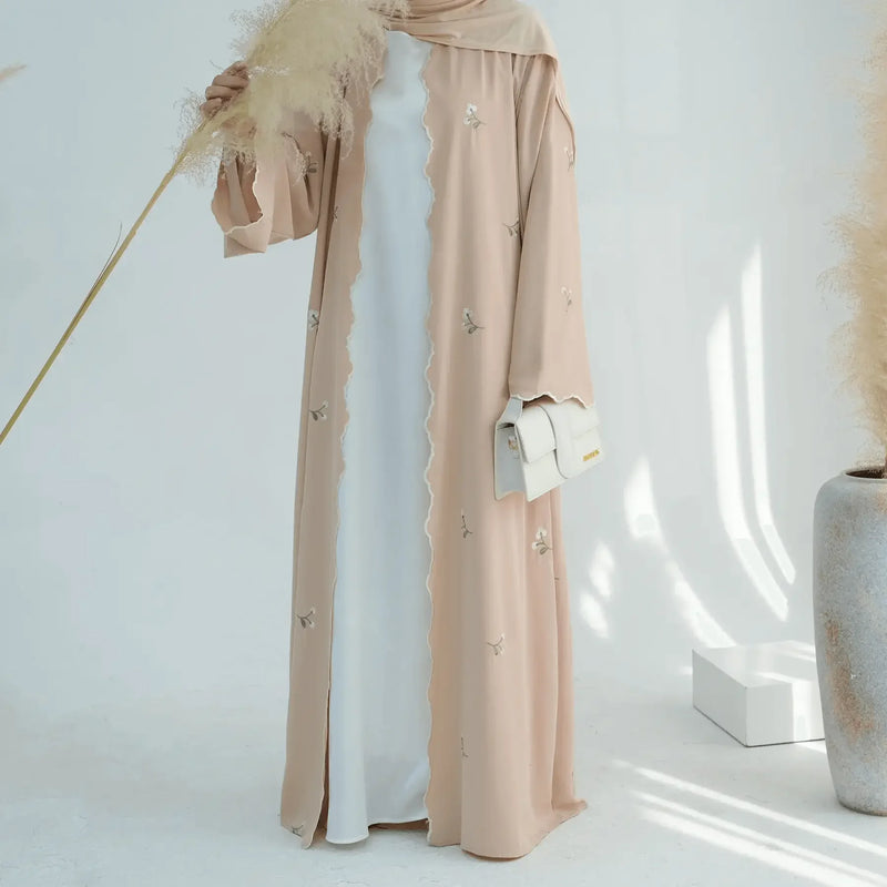 Luxury Flower Embroidery Modest Open Abaya - IVORYNN