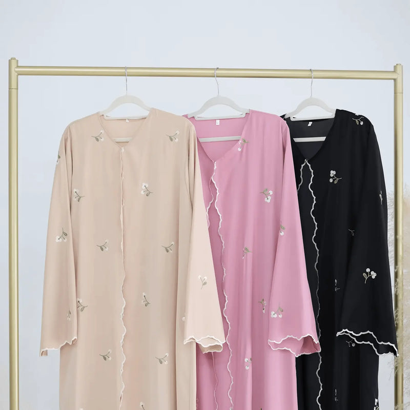 Luxury Flower Embroidery Modest Open Abaya - IVORYNN