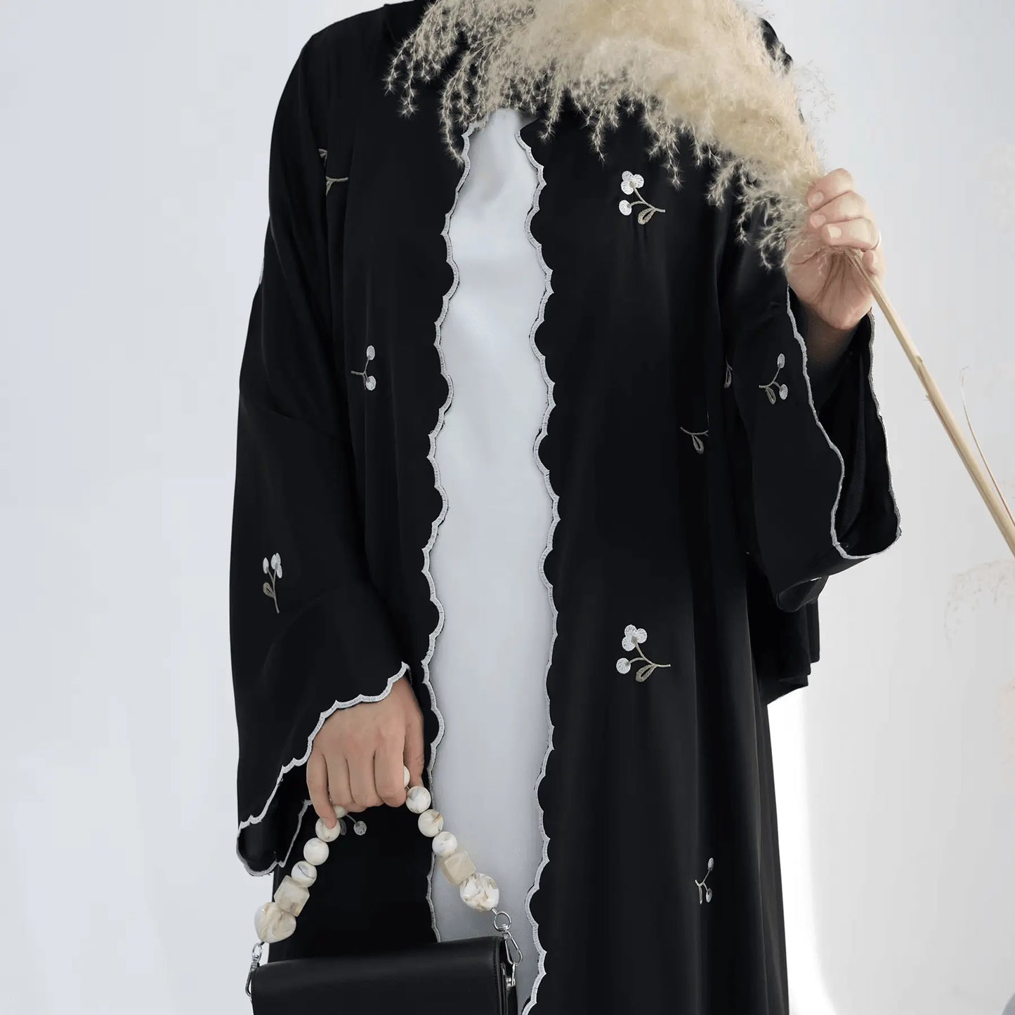 Luxury Flower Embroidery Modest Open Abaya - IVORYNN