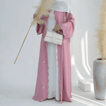 Luxury Flower Embroidery Modest Open Abaya - IVORYNN