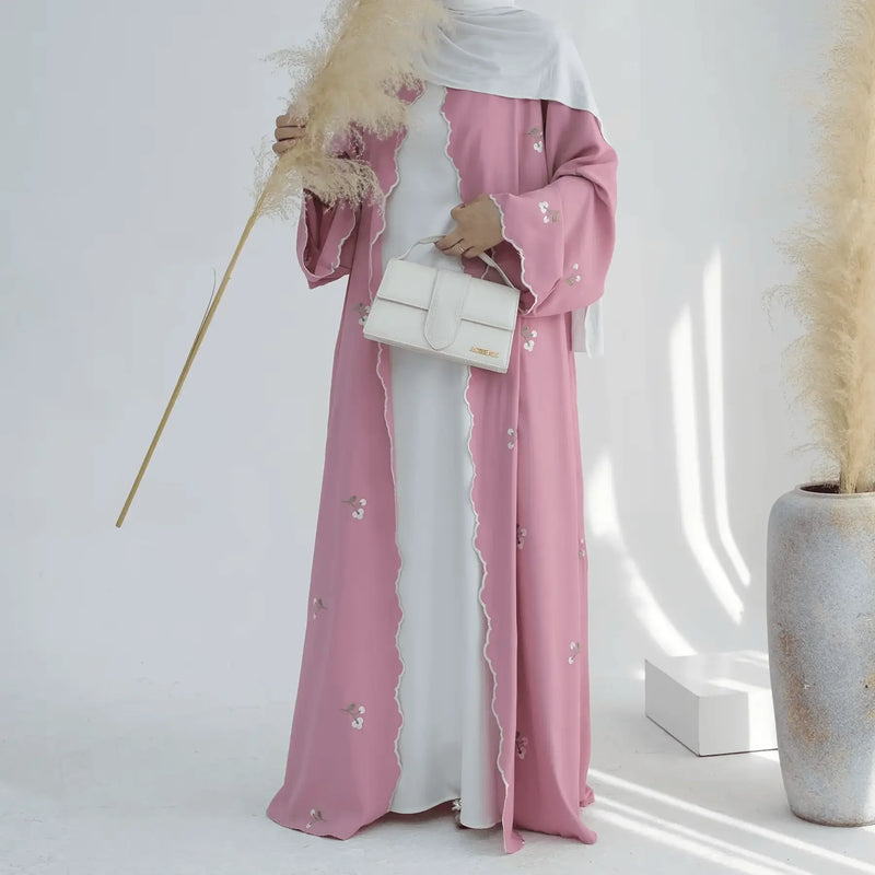 Luxury Flower Embroidery Modest Open Abaya - IVORYNN