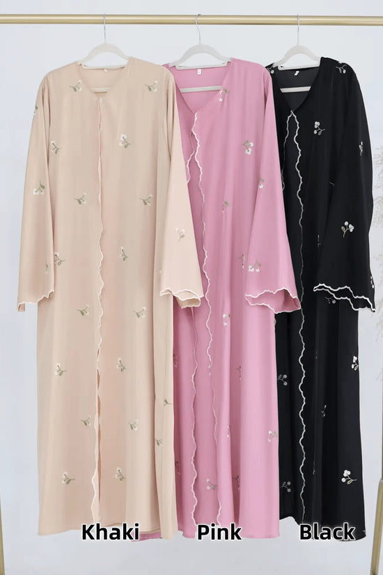Luxury Flower Embroidery Modest Open Abaya - IVORYNN