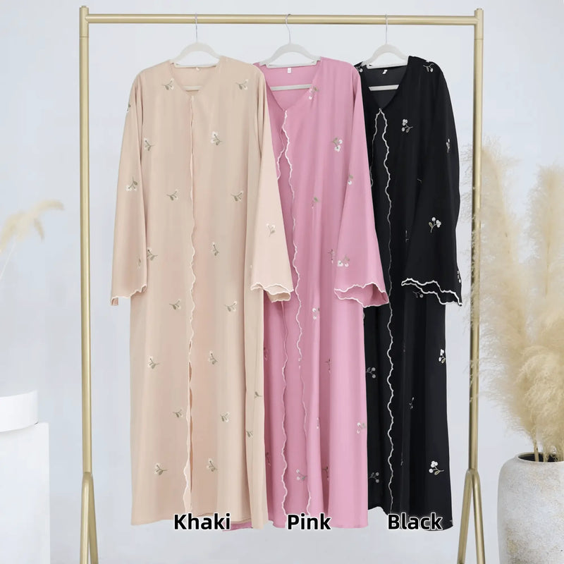 Luxury Flower Embroidery Modest Open Abaya - IVORYNN