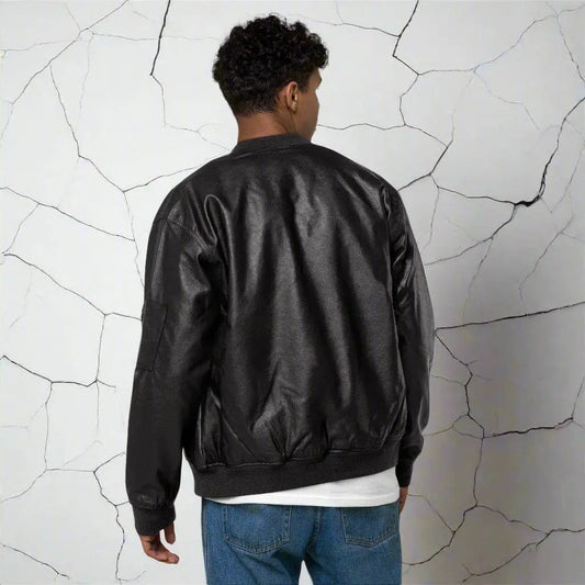 Luxury Men Leather Bomber Jacket