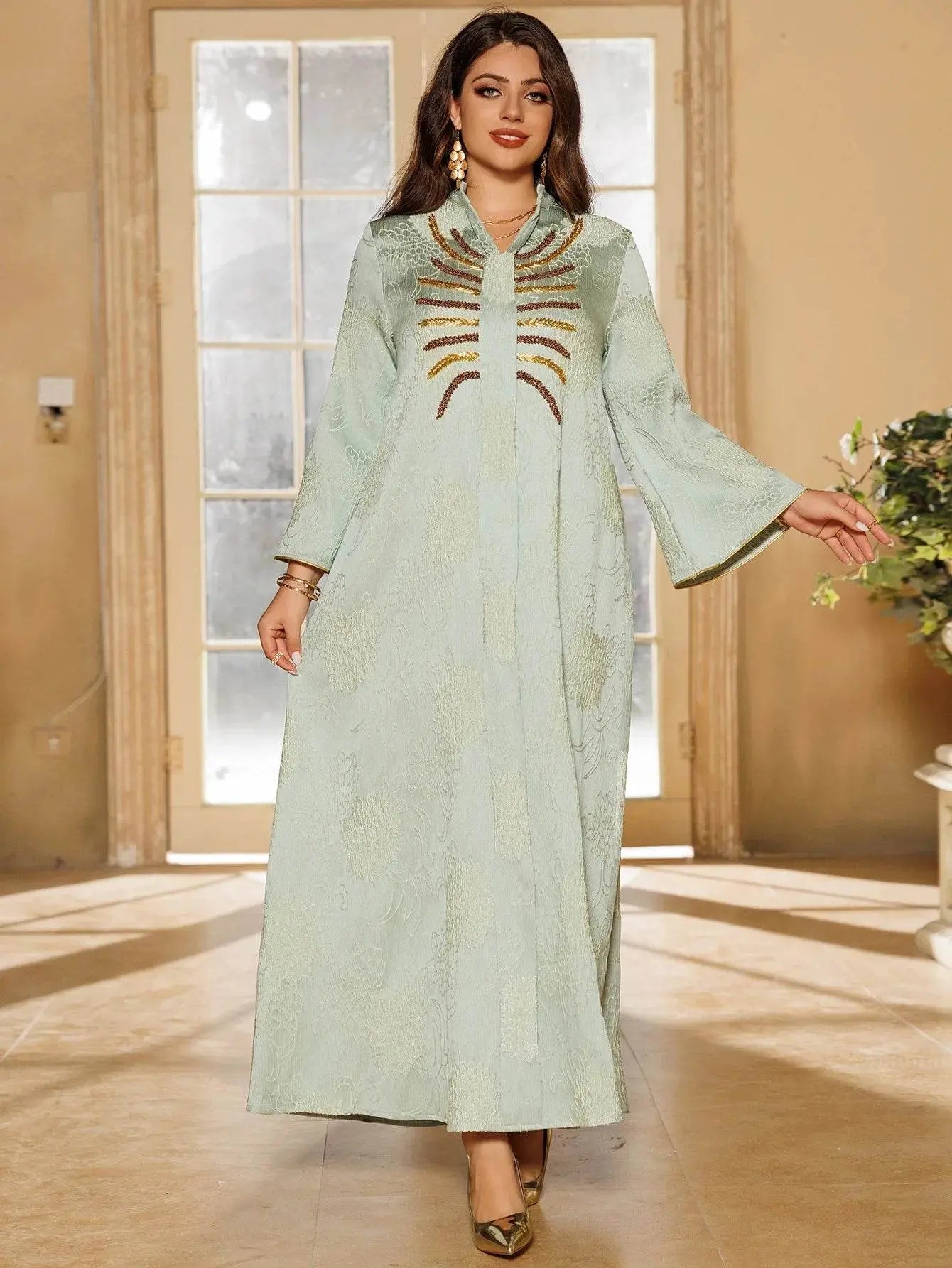 Luxury Mesh Beaded Embroidered Jalabiya - IVORYNN