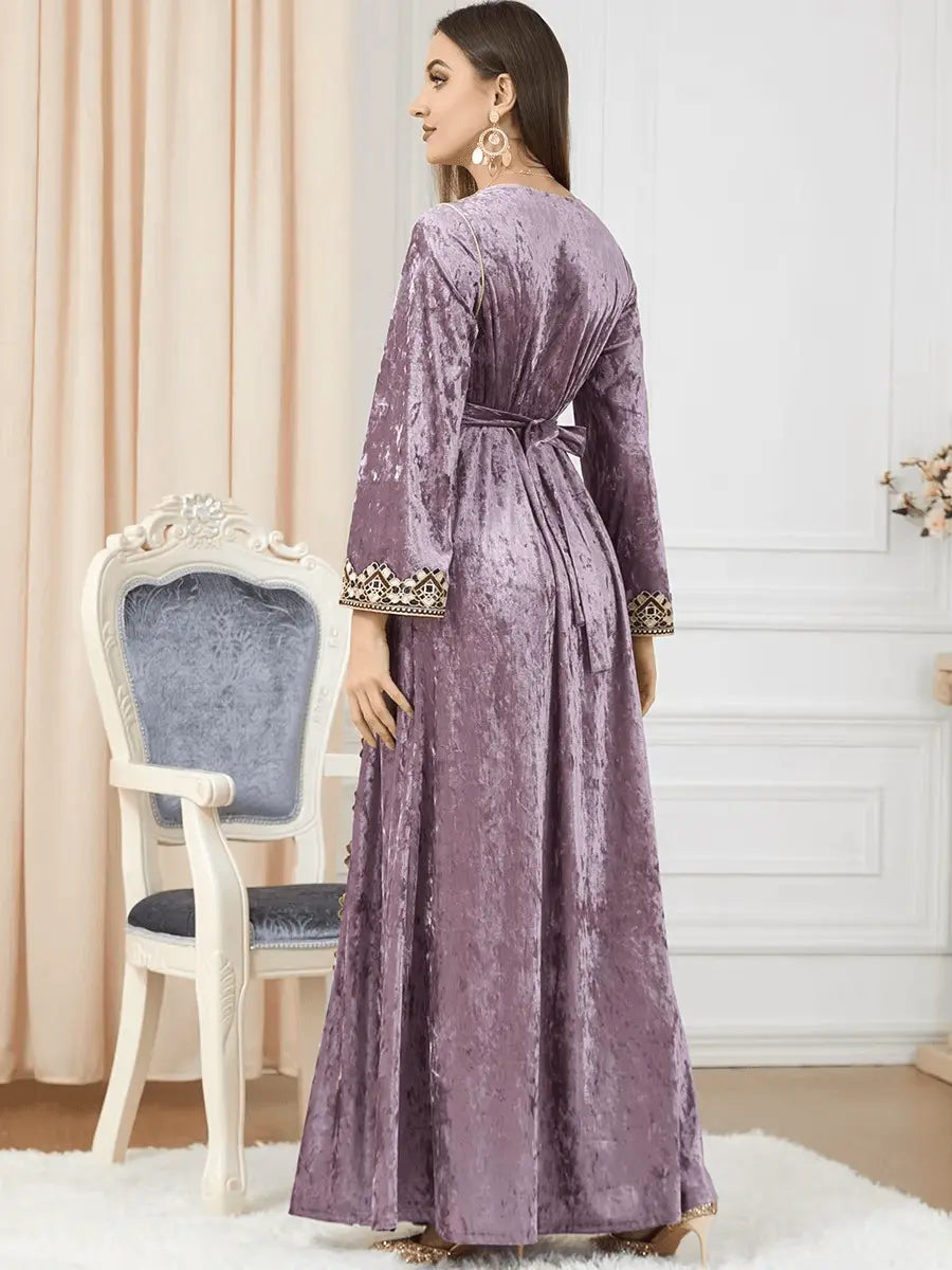 Luxury Pink Velvet Floral Weaving Moroccan Kaftan - IVORYNN