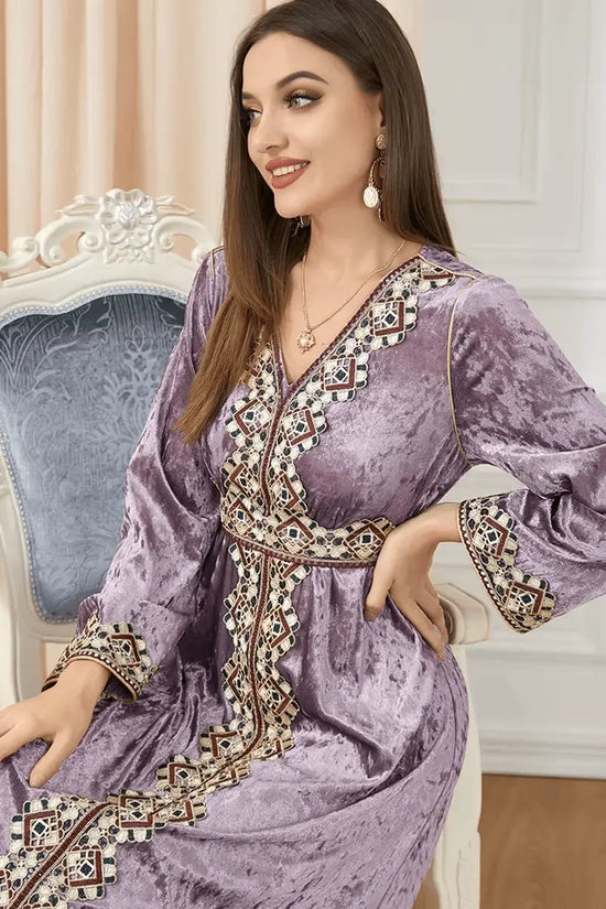 Luxury Pink Velvet Floral Weaving Moroccan Kaftan - IVORYNN