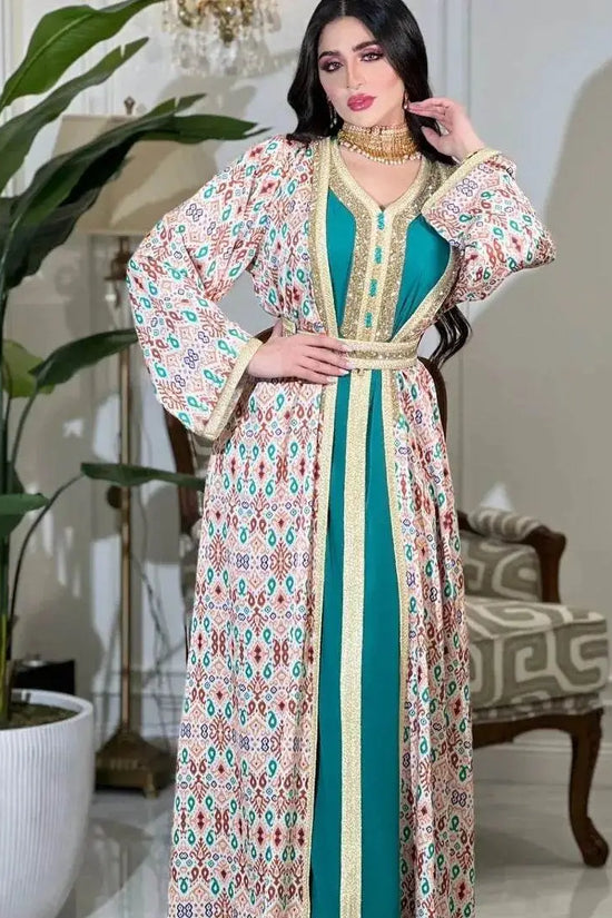 Luxury Rhinestone Printed Inner Liner Jalabiya - IVORYNN