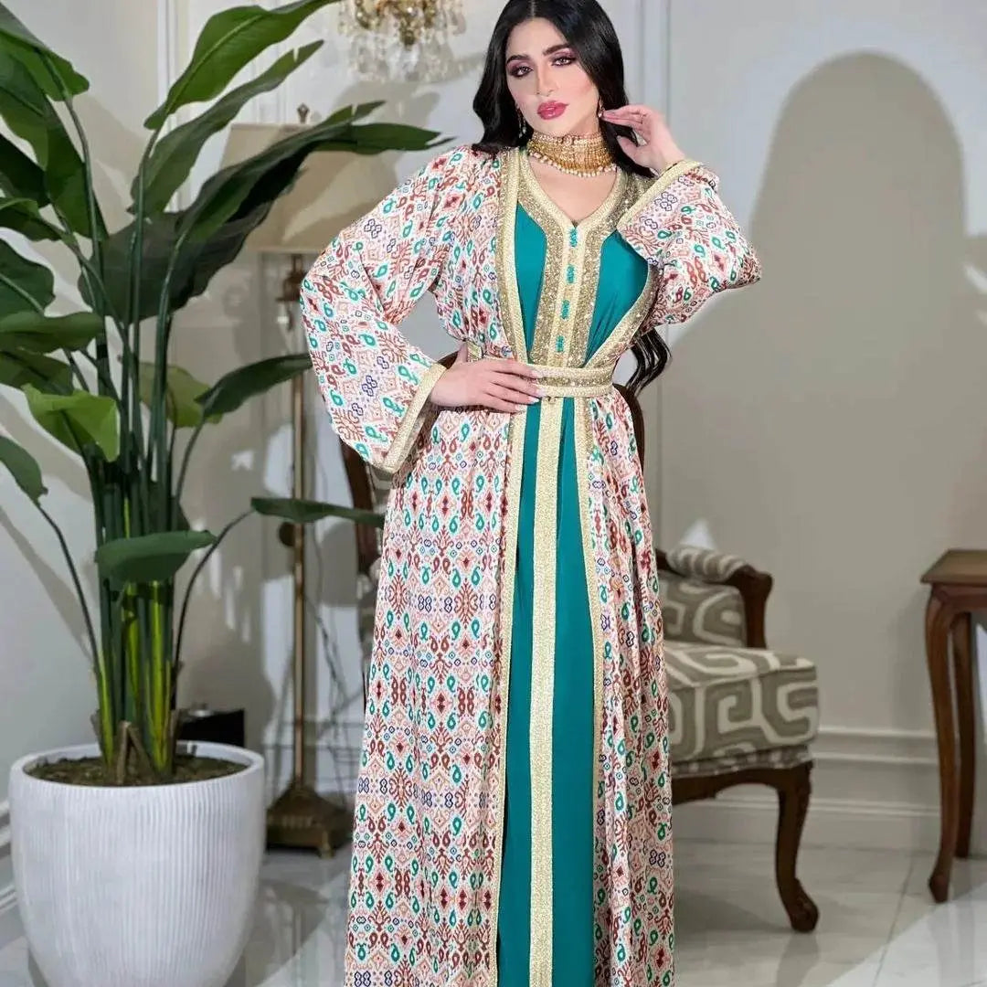 Luxury Rhinestone Printed Inner Liner Jalabiya - IVORYNN