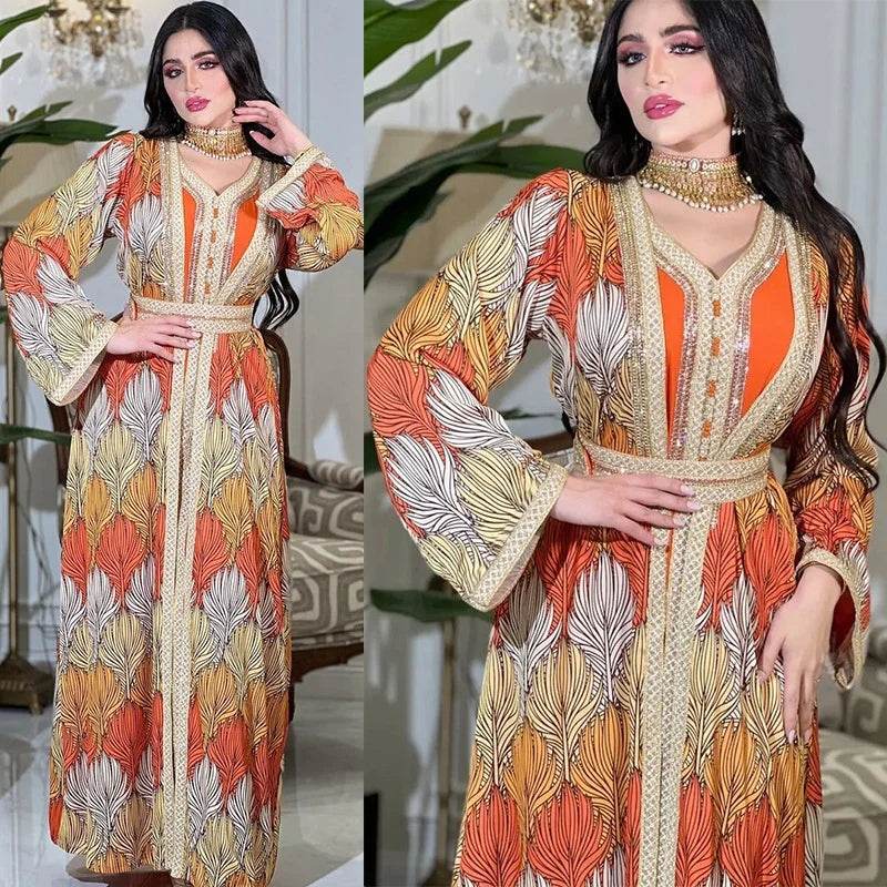 Luxury Rhinestone Printed Inner Liner Jalabiya - IVORYNN