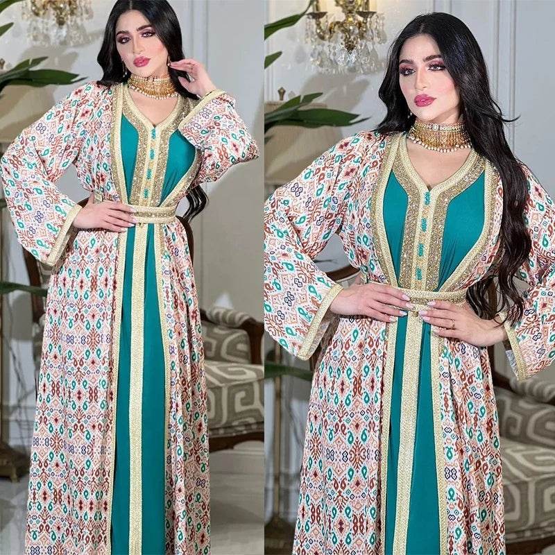 Luxury Rhinestone Printed Inner Liner Jalabiya - IVORYNN